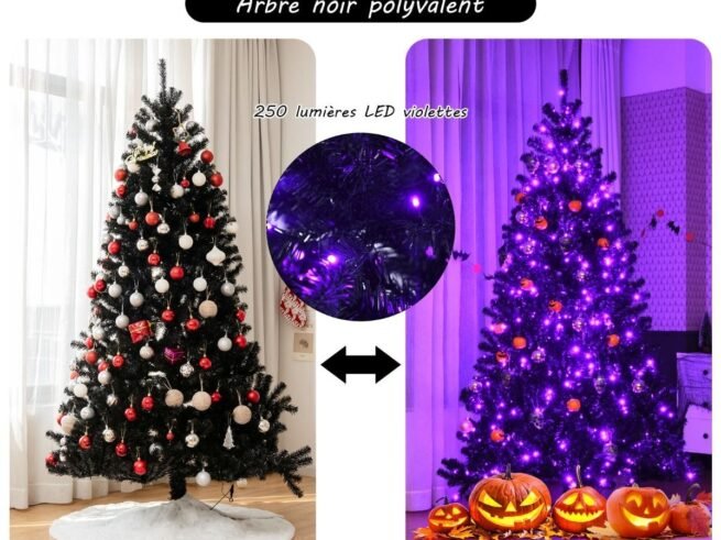 Artificial Halloween Christmas Tree 180cm 250 Purple LED Lights Metal Stand