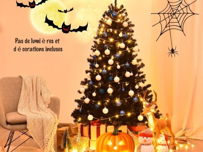 Artificial Helloween Christmas Tree 180cm Black Color Metal Stand
