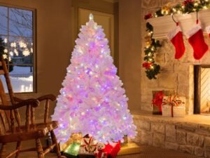 Flocked Artificial Christmas Tree 185cm LED Lights and 8 Lighting Modes