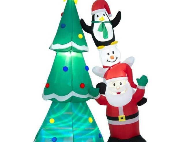 Inflatable Christmas Tree Santa Claus Snowman and Penguin 266cm Light