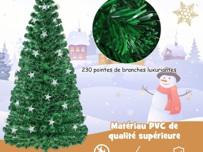 Illuminated Artificial Christmas Tree 180cm White Stars Fiber Optic and 8 Lighting Modes