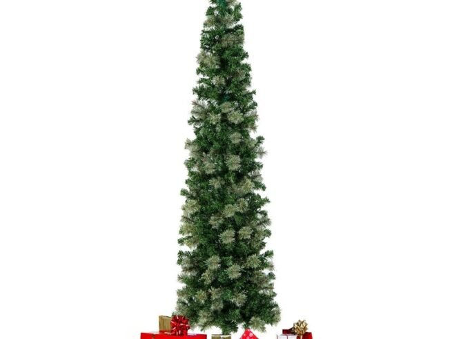 Pre-Lit Half-Shaped Christmas Tree 210 CM 150 LED Lights Metal Stand