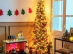 Pre-Lit Half-Shaped Christmas Tree 210 CM 150 LED Lights Metal Stand
