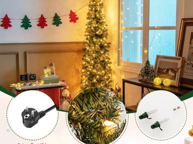 Pre-Lit Half-Shaped Christmas Tree 210 CM 150 LED Lights Metal Stand