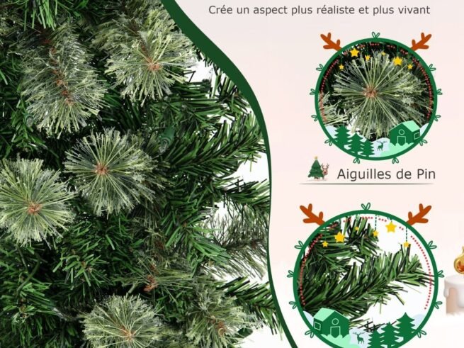 Pre-Lit Half-Shaped Christmas Tree 210 CM 150 LED Lights Metal Stand