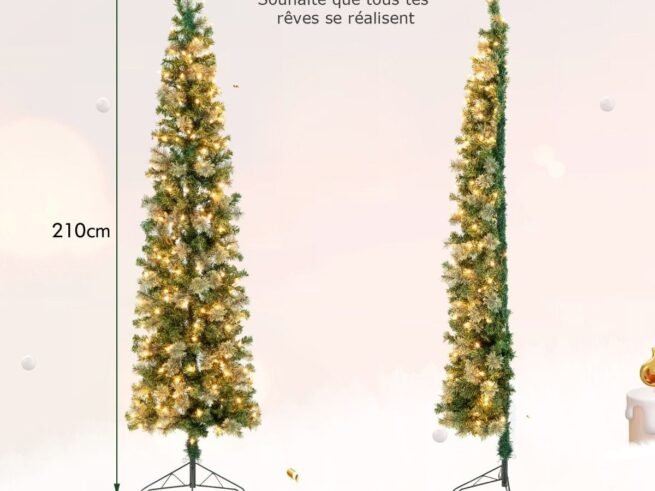 Pre-Lit Half-Shaped Christmas Tree 210 CM 150 LED Lights Metal Stand