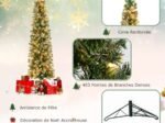 Pre-Lit Half-Shaped Christmas Tree 210 CM 150 LED Lights Metal Stand