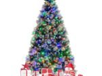Illuminated Hinged Artificial Christmas Tree 215cm LED Lights 11 Lighting Modes