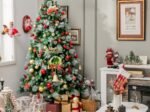 Illuminated Hinged Artificial Christmas Tree 215cm LED Lights 11 Lighting Modes