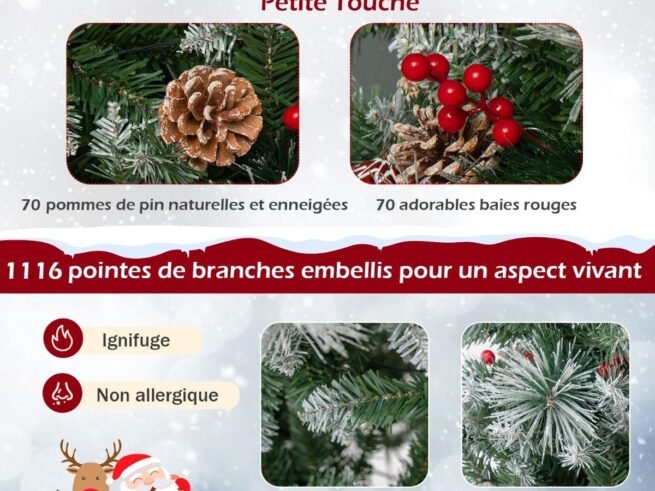 Illuminated Hinged Artificial Christmas Tree 215cm LED Lights 11 Lighting Modes
