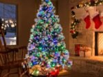 Illuminated Hinged Artificial Christmas Tree 215cm LED Lights 11 Lighting Modes