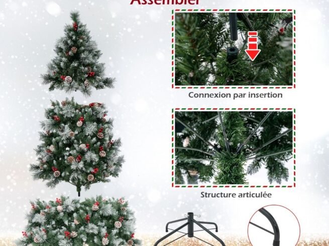 Illuminated Hinged Artificial Christmas Tree 215cm LED Lights 11 Lighting Modes