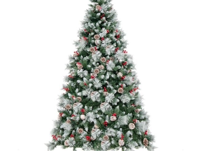 Illuminated Hinged Artificial Christmas Tree 215cm LED Lights 11 Lighting Modes