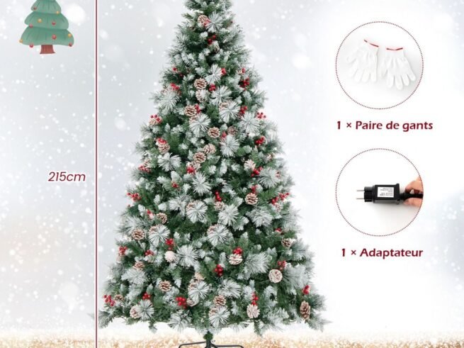 Illuminated Hinged Artificial Christmas Tree 215cm LED Lights 11 Lighting Modes
