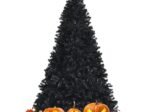 Black Artificial Christmas Tree 225 cm Hinged Metal Stand Halloween Decoration