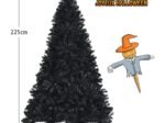 Black Artificial Christmas Tree 225 cm Hinged Metal Stand Halloween Decoration