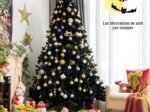 Black Artificial Christmas Tree 225 cm Hinged Metal Stand Halloween Decoration