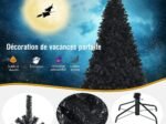 Black Artificial Christmas Tree 225 cm Hinged Metal Stand Halloween Decoration