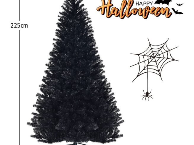 Artificial Helloween Christmas Tree 225cm Black Color Metal Stand