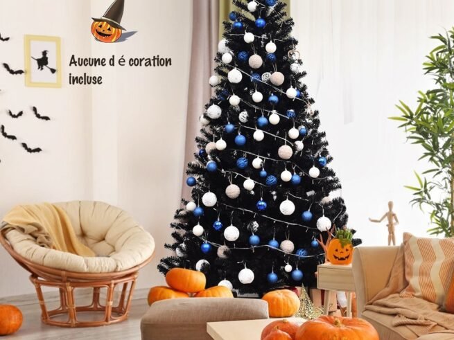 Artificial Helloween Christmas Tree 225cm Black Color Metal Stand