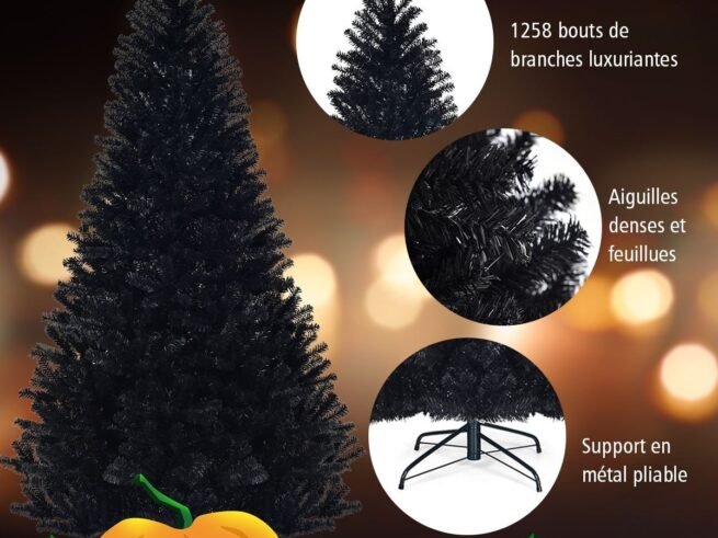 Artificial Helloween Christmas Tree 225cm Black Color Metal Stand