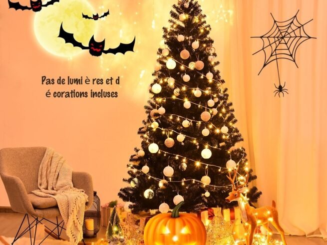 Artificial Helloween Christmas Tree 225cm Black Color Metal Stand