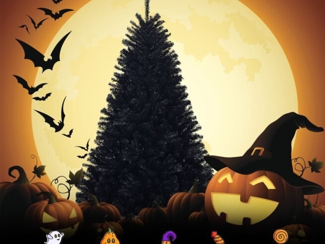Artificial Helloween Christmas Tree 225cm Black Color Metal Stand