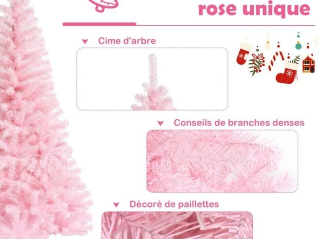 Artificial Christmas Tree 150 cm Glitter Pink Color with Metal Base