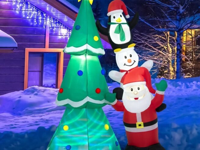 Inflatable Christmas Tree Santa Claus Snowman and Penguin 266cm Light