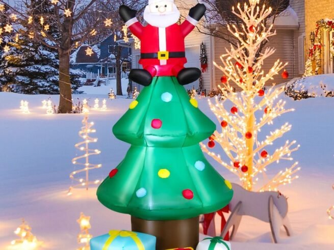 Inflatable Christmas Tree Santa Claus LED Lights 210cm Decoration for Indoor/Outdoor
