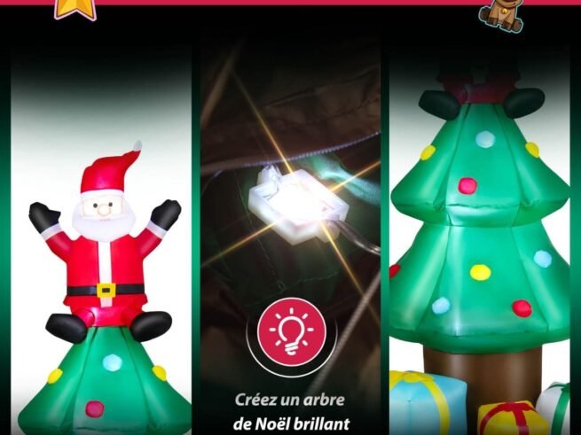 Inflatable Christmas Tree Santa Claus LED Lights 210cm Decoration for Indoor/Outdoor