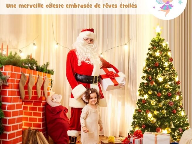 Illuminated Artificial Christmas Tree 180cm White Stars Fiber Optic and 8 Lighting Modes