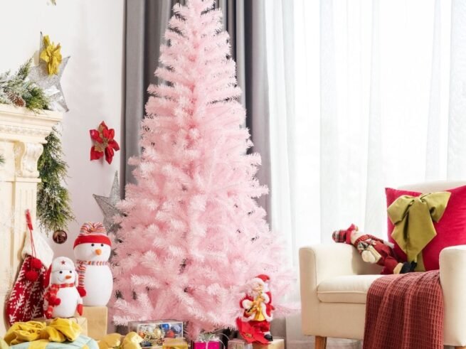 Artificial Christmas Tree 150 cm Glitter Pink Color with Metal Base