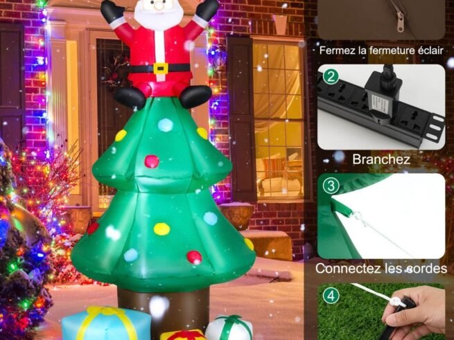 Inflatable Christmas Tree Santa Claus LED Lights 210cm Decoration for Indoor/Outdoor