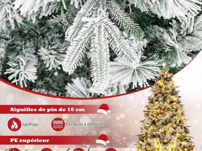 Artificial Christmas Tree with Pine Needles Flocked 186cm LED Lights