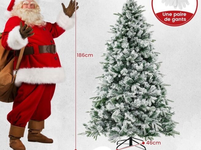 Artificial Christmas Tree with Pine Needles Flocked 186cm LED Lights