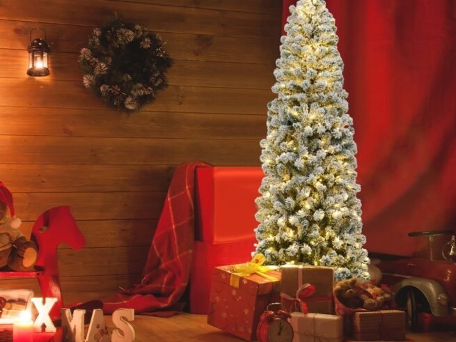 Snowflake Artificial Christmas Tree 180CM Hinged 250 LED Lights Metal Stand