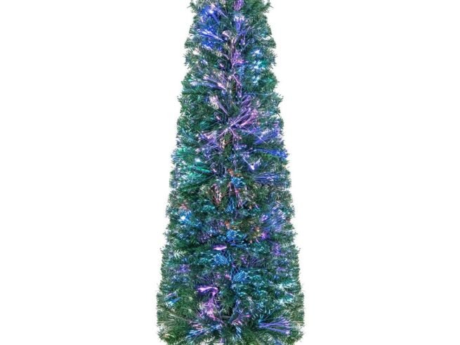 Artificial Christmas Tree 150cm with Fiber Optic Pre-Lit Fir Metal Stand