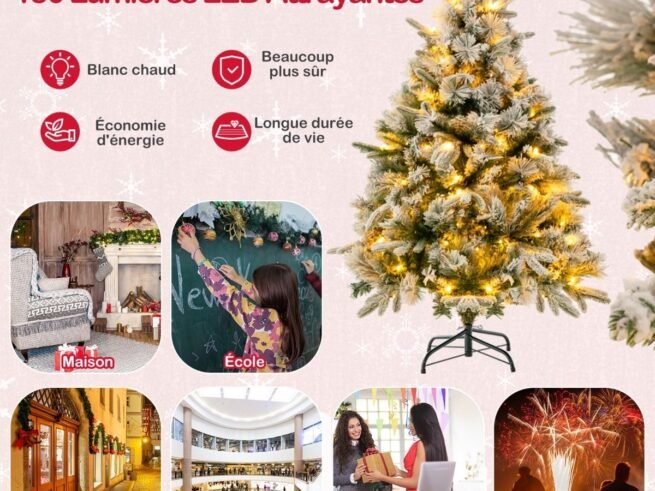 Artificial Christmas Tree with Pine Needles Flocked 136cm LED Lights