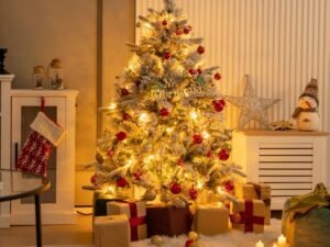 Artificial Christmas Tree with Pine Needles Flocked 136cm LED Lights