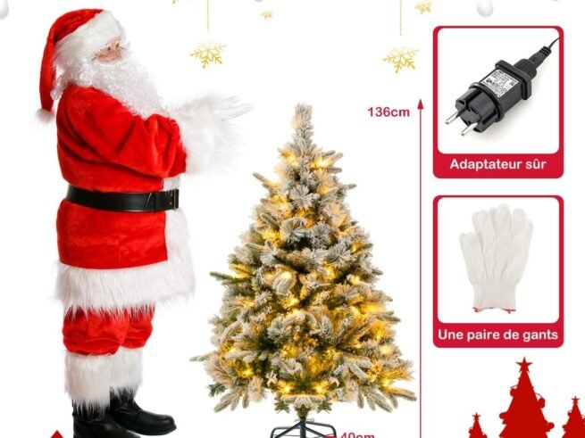 Artificial Christmas Tree with Pine Needles Flocked 136cm LED Lights