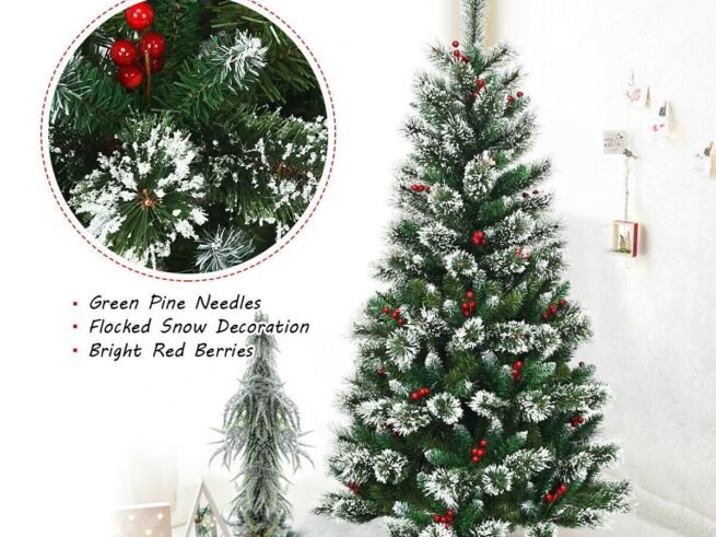 Artificial Christmas Tree with Snowflakes 150cm Red Berries Snow Flocked