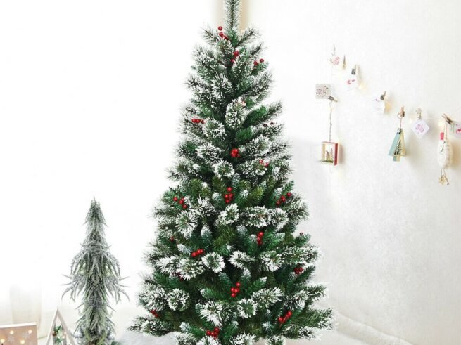 Artificial Christmas Tree with Snowflakes 150cm Red Berries Snow Flocked
