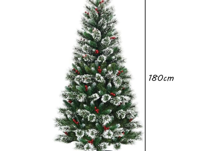 Artificial Christmas Tree 180cm with Snowflakes Dense Red Berries