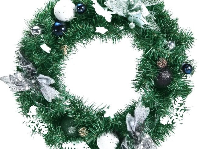 Artificial Christmas Wreath Pre-equipped with Lights Ø 50cm, with 30 LED Lights, 25 Decorations