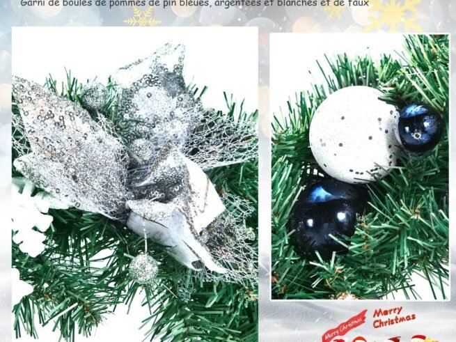 Artificial Christmas Wreath Pre-equipped with Lights Ø 50cm, with 30 LED Lights, 25 Decorations