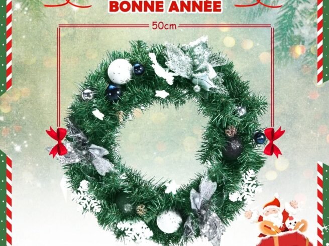 Artificial Christmas Wreath Pre-equipped with Lights Ø 50cm, with 30 LED Lights, 25 Decorations