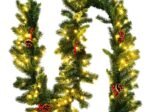 Christmas garland, with 100 LED lights 270cm Timer Red Berries