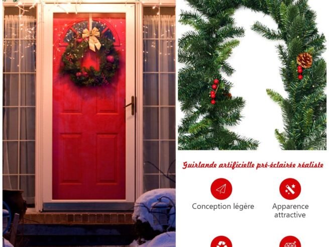 Christmas garland, with 100 LED lights 270cm Timer Red Berries