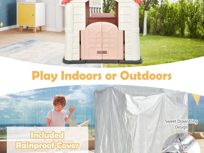 Cottage Playhouse Pretend Play Center with Picnic Table 164x124x132 cm